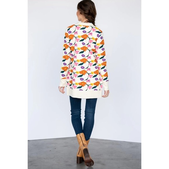 Evy's Tree Vivie in Bright Floral Sweatshirt Cardigan Sweater Size Large L - Picture 8 of 16